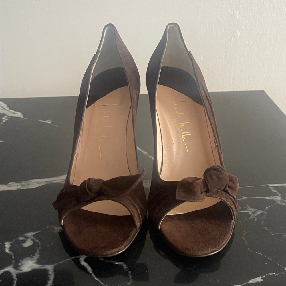 Nicole Miller Brown Peep-Toe Heels